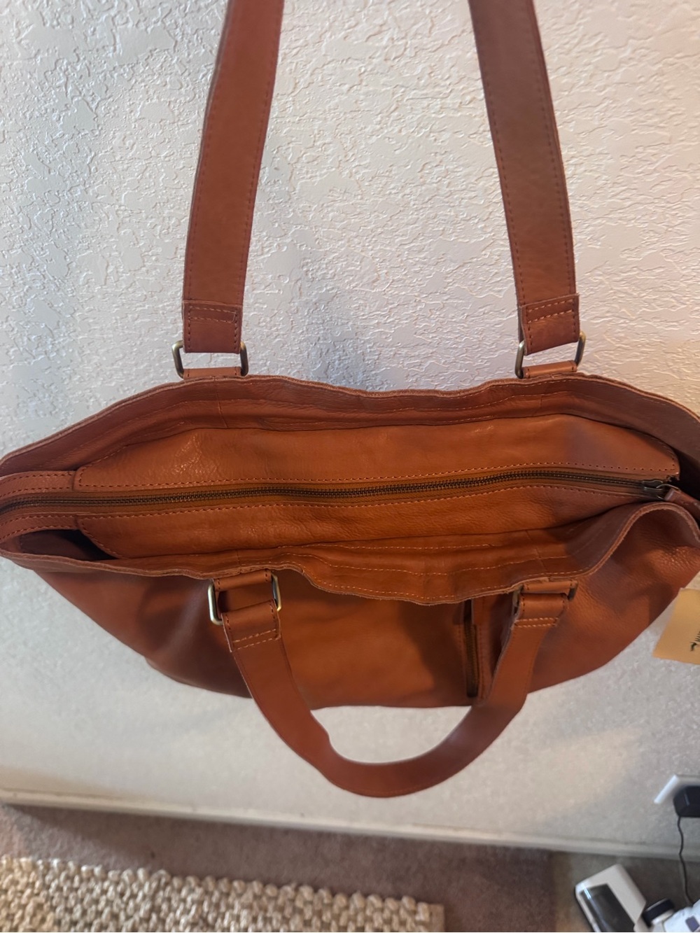 Marta Ponti Cognact Leather Tote Bag NWT - Picture 2 of 5